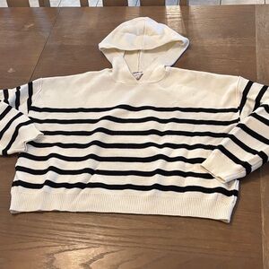 For The Republic White and Black Striped Sweater